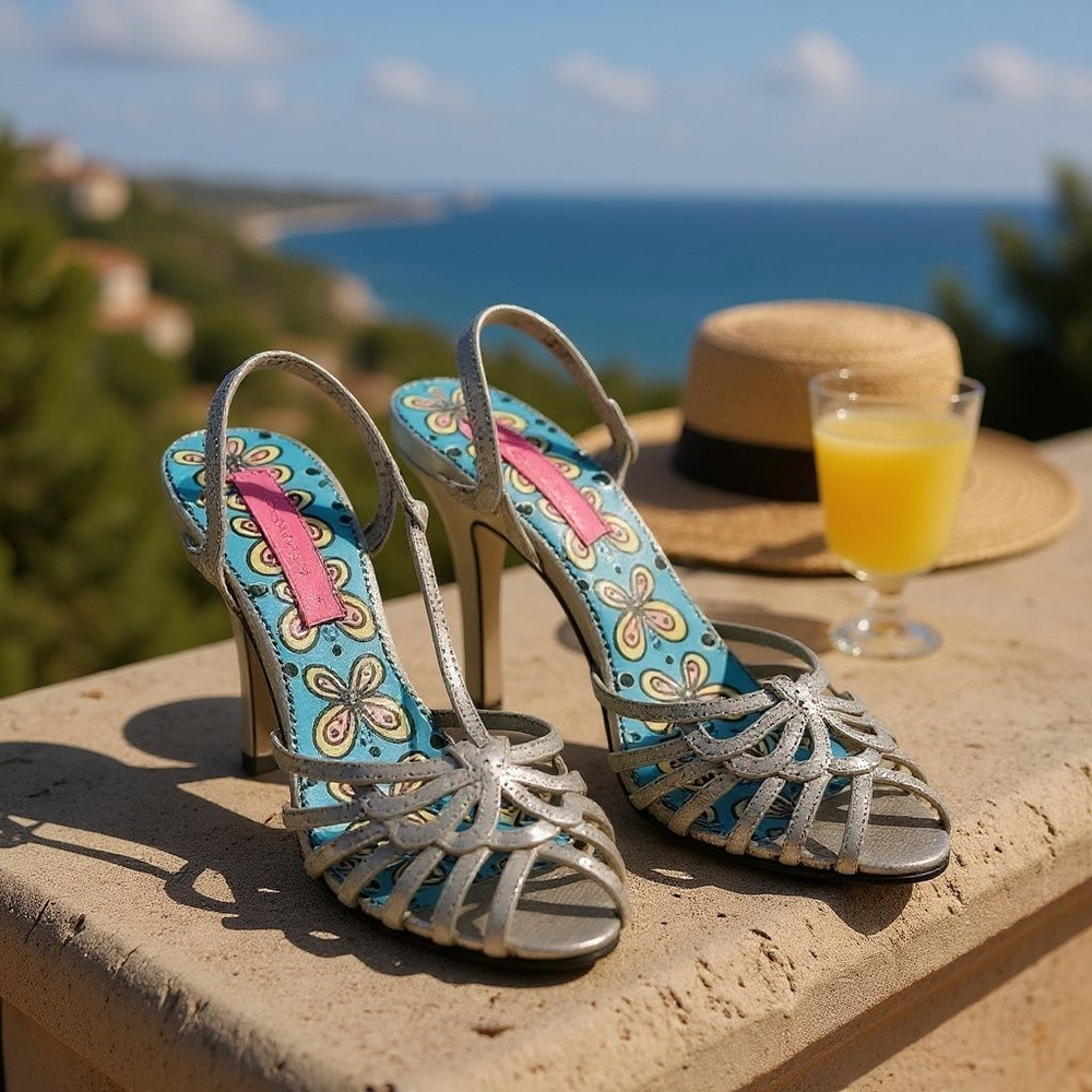 BETSY JOHNSON BUTTERFLY and floral heels size 5½